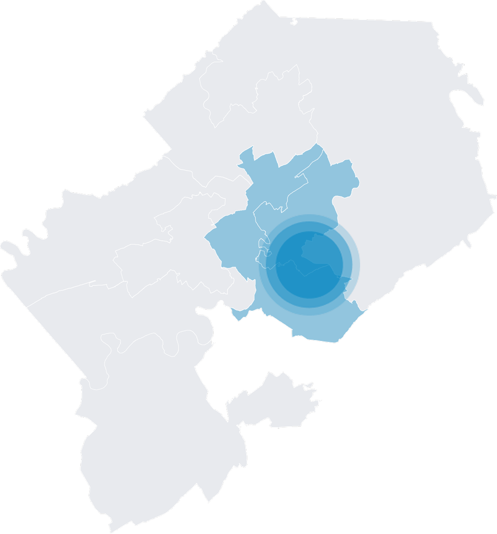 Map highlighting service areas of THP Roofing in Knoxville and East Tennessee, with central region marked in blue.