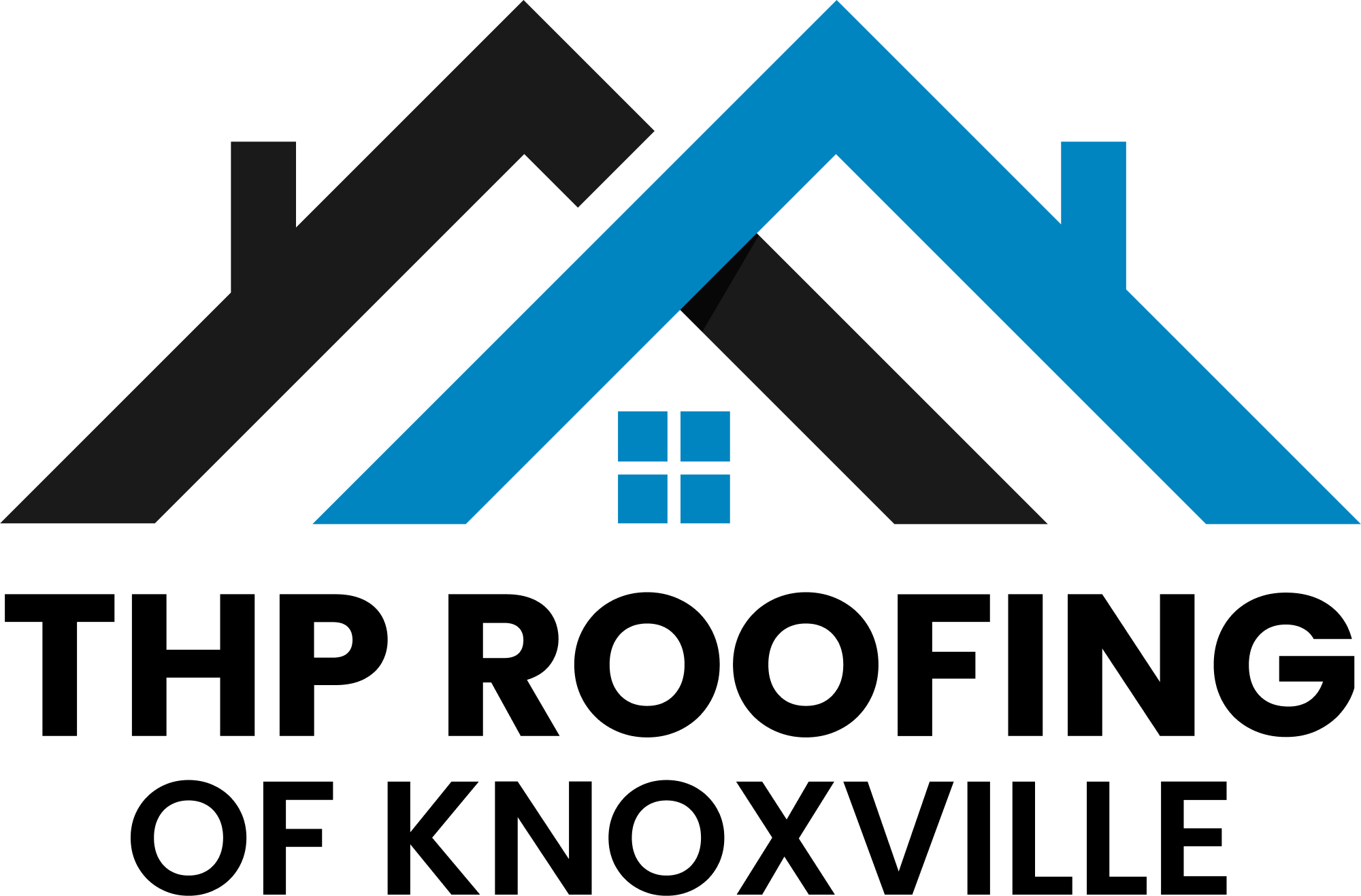 THP Roofing of Knoxville logo featuring a stylized house with blue and black roofing elements, symbolizing residential and commercial roofing services.